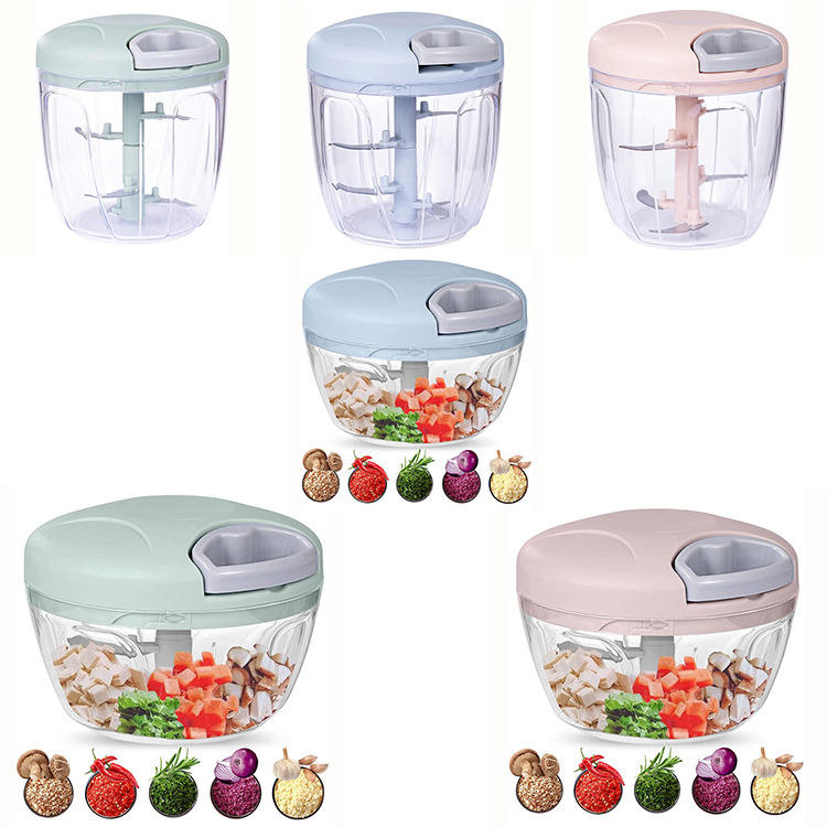 Manual Food Processor Vegetable Chopper, Portable Hand Pull String Garlic Mincer Onion Cutter for Veggies, Ginger, Fruits, Nuts, Herbs, etc., 500ml, Grey