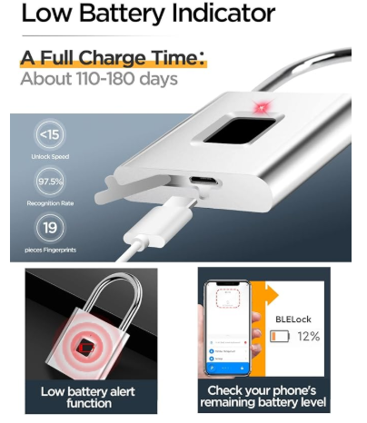 AICase Bluetooth Smart Padlock – Keyless Biometric Fingerprint Lock for Suitcases, Backpacks, Bikes, Luggage, School & Gym Lockers
