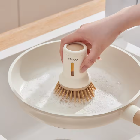 Ecoco Kitchen Dish Cleaning Brush – Short Handle, Squeezable Liquid Soap Dispenser Pot Brush, Ideal for Washing Pots, Pans & Dishes