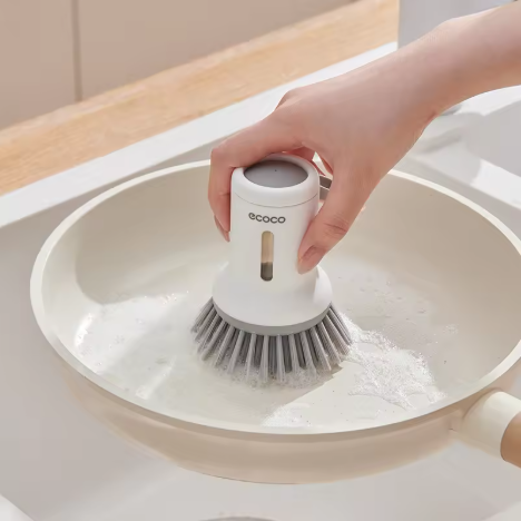 Ecoco Kitchen Dish Cleaning Brush – Short Handle, Squeezable Liquid Soap Dispenser Pot Brush, Ideal for Washing Pots, Pans & Dishes