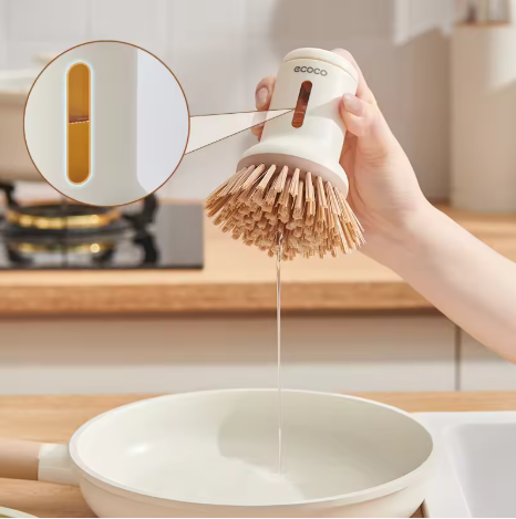 Ecoco Kitchen Dish Cleaning Brush – Short Handle, Squeezable Liquid Soap Dispenser Pot Brush, Ideal for Washing Pots, Pans & Dishes