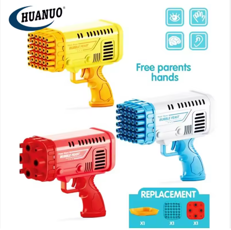 36-Hole Bubble Machine Gun Bazooka — Bubble Blower Toy with Solution for Toddlers 3+, Kids’ Outdoor Play, Parties, Birthdays & Weddings