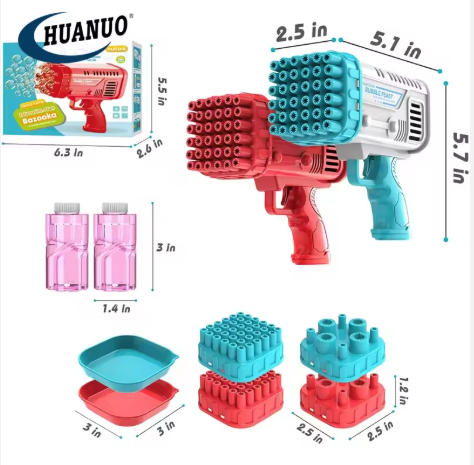 36-Hole Bubble Machine Gun Bazooka — Bubble Blower Toy with Solution for Toddlers 3+, Kids’ Outdoor Play, Parties, Birthdays & Weddings