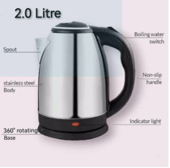 Electric Kettle - stainless steel body - automatic instant heating - 2.0 Liter - 1500 Watts - water boiler - high quality - kettle for tea - for Daily Kitchen Use - Essential Kitchen Appliance - electric kettle - electrickettle - kettle - kettle electric