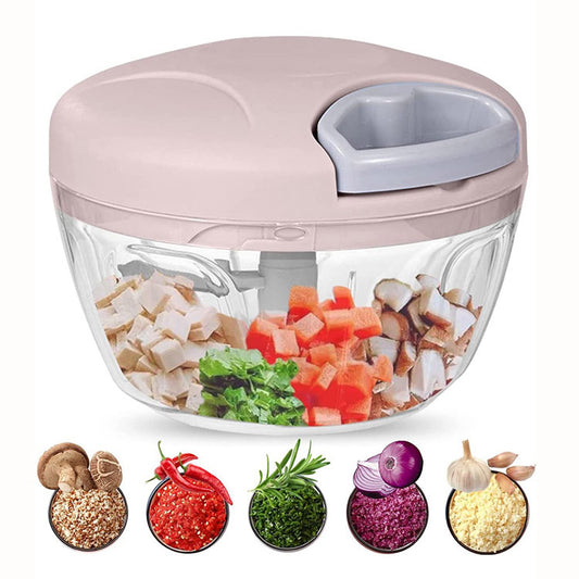 Manual Food Processor Vegetable Chopper, Portable Hand Pull String Garlic Mincer Onion Cutter for Veggies, Ginger, Fruits, Nuts, Herbs, etc., 500ml, Grey